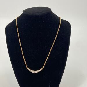 Gold plated cubic zirconium horizontal curved bare cluster necklace